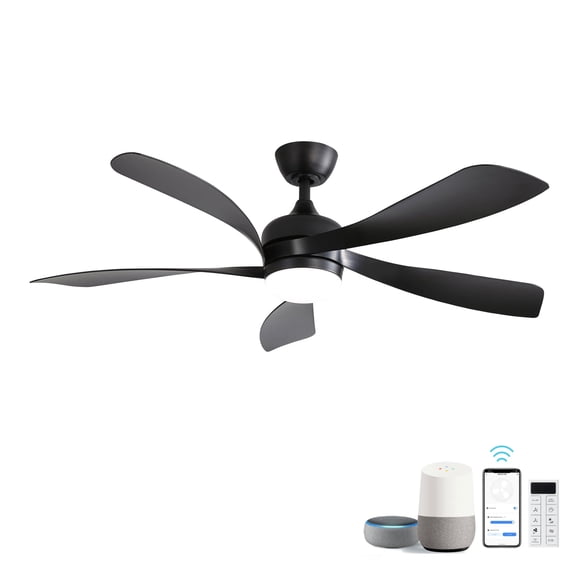 Eowynic 45 Inch Industrial Matte Black Smart Ceiling Fan with Light Alexa/APP/Remote Control, Reversible DC Motor, 3-Color Dimmable Led Light