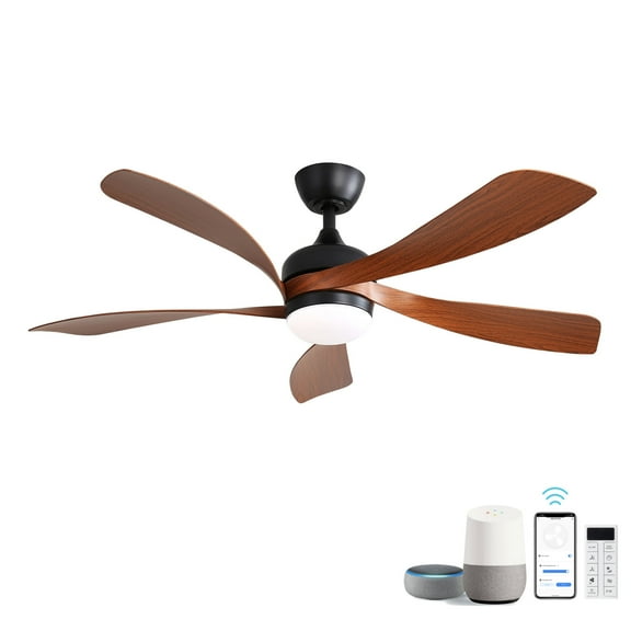 Eowynic 45 Inch Matte Black Smart Ceiling Fan with 5 Dark Wood Grain ABS Blades,Reversible DC Motor Alexa/APP/Remote Control, 3-Color Led Light