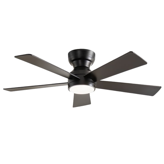 Eowynic 46-Inch Modern Ceiling Fans with Lights, Remote Control, DC Motor, 6 Speed, 5 Blade, Flush Mount, Matte Black
