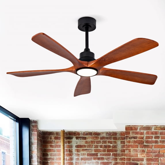 Eowynic 52" Farmhouse Ceiling Fan with Dimmable LED Light and Remote Control, 5 Solid Wood Blades, Revwesible DC Motor