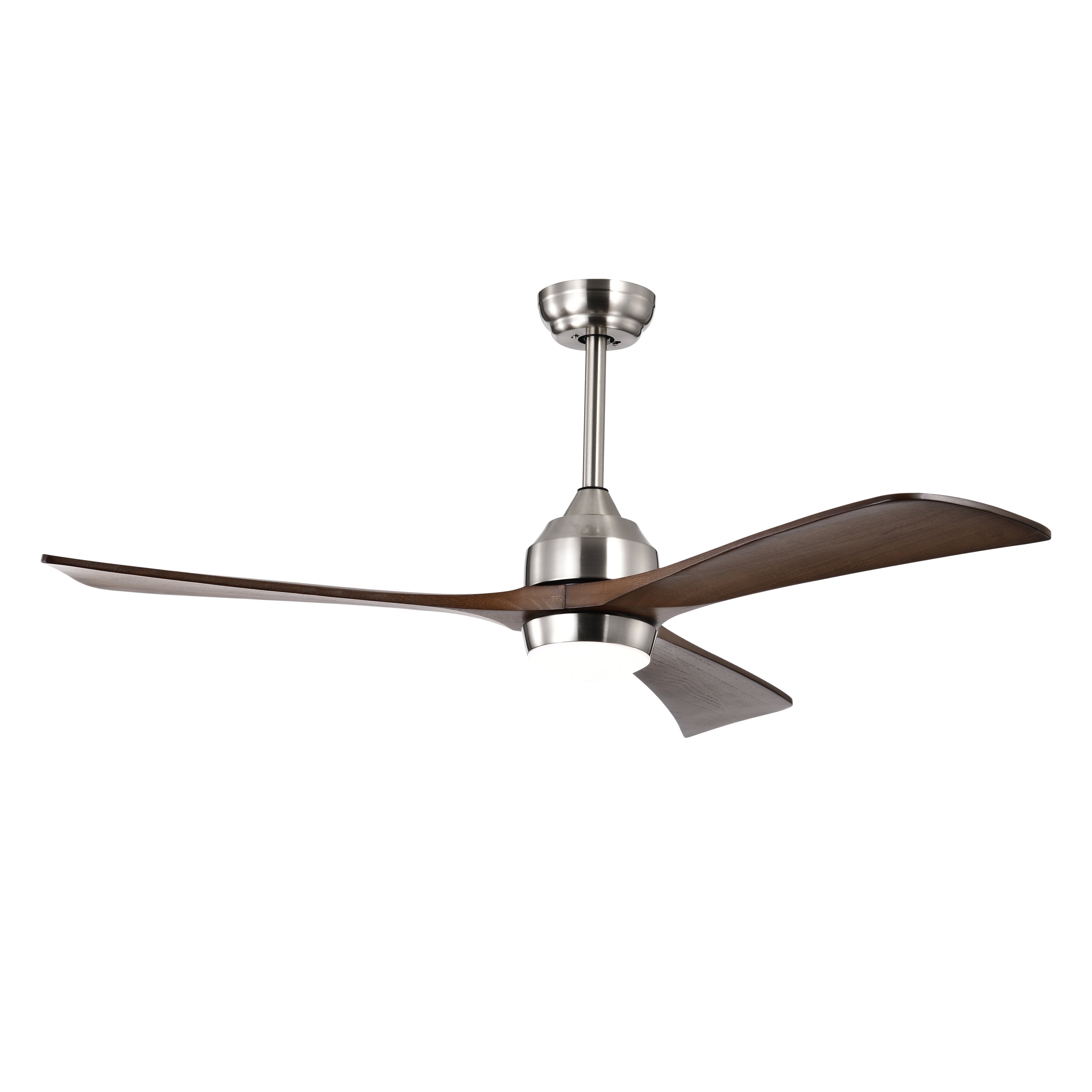52" Silver and Brown Wood Industrial Ceiling Fan with LED Light and Remote