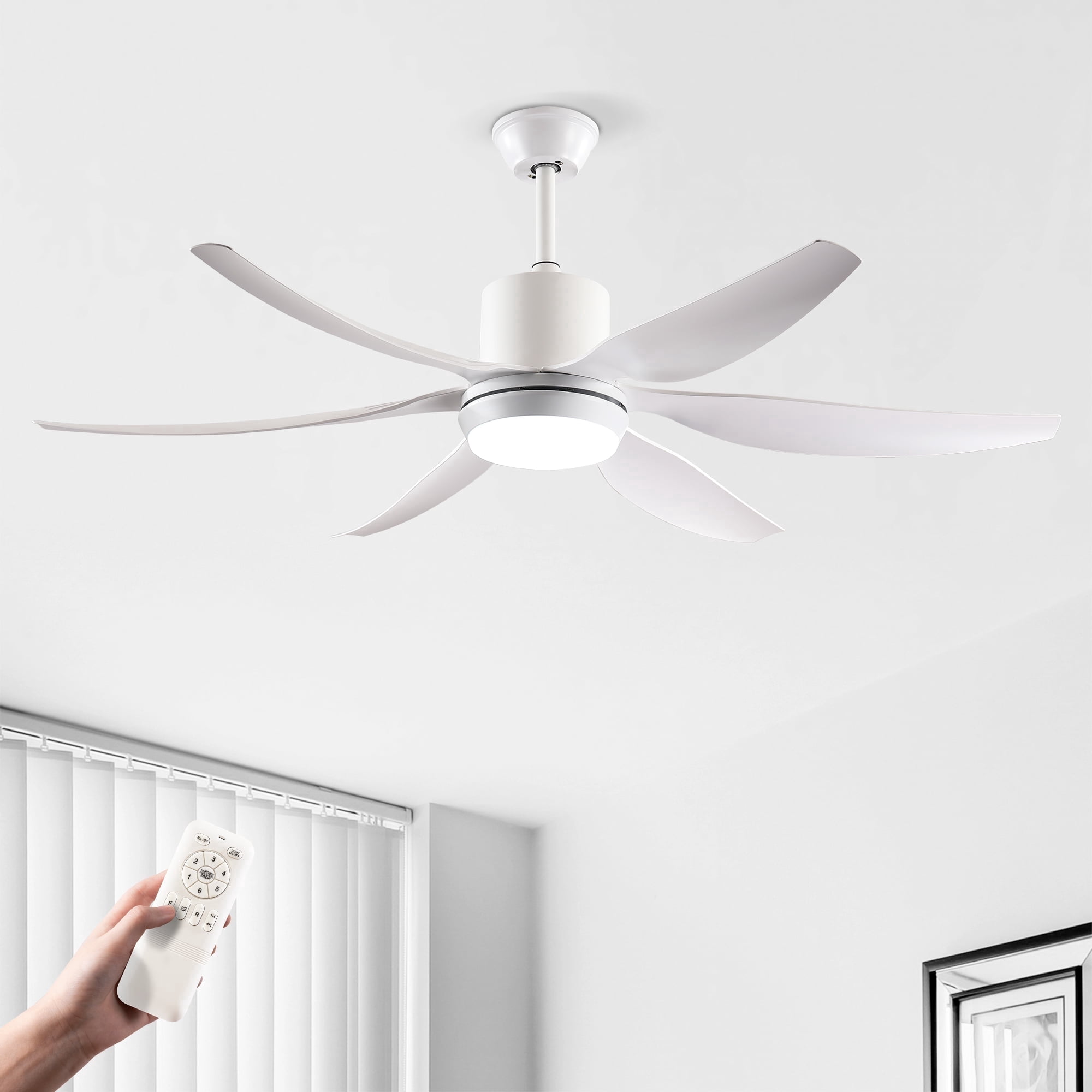 Eowynic 56-Inch Modern Ceiling Fans with Lights, Remote Control, DC Motor, 6-Blade, 6-Speed, Dimmable Led, White