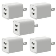 شاحن USB 2.1 أمبير بمنفذين للشحن السريع لأجهزة iPhone وSamsung وLG، عبوة من 5 قطع