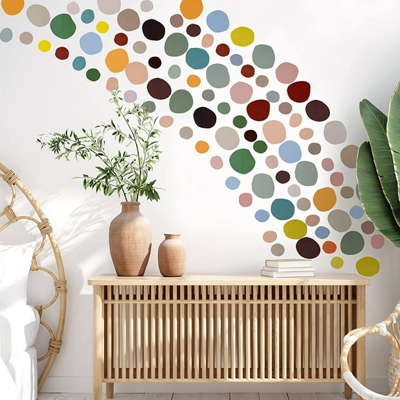 Epakh 296 Pcs Polka Dots Wall Decal Boho Rainbow Kids Playroom Wall Decor Gifts, Colorful Nursery Room Bedroom Classroom Watercolor Decal Art, Peel and Stick Modern Decor Sticker(Dark Colors)