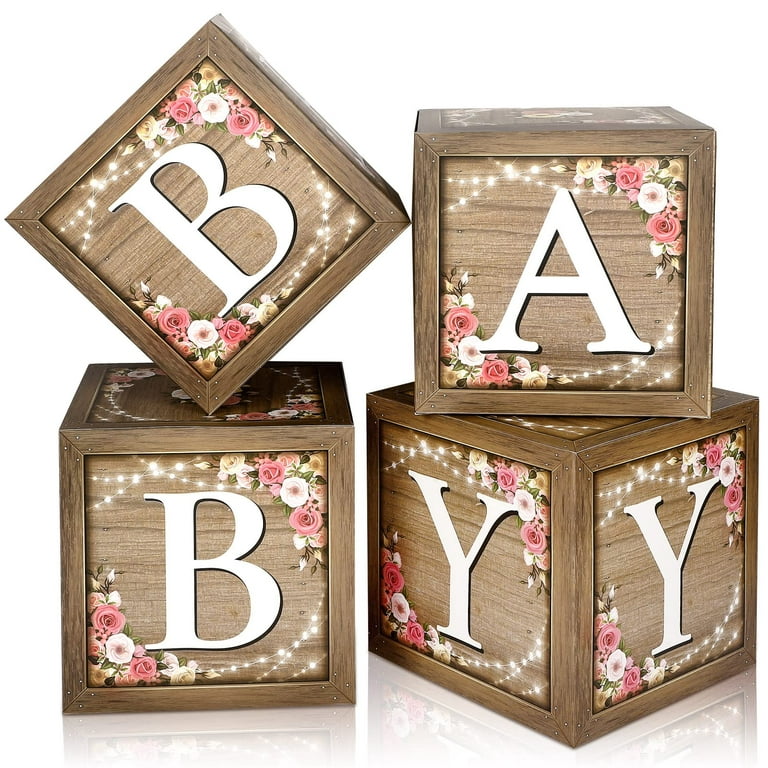 DIY Baby Shower Craft Wooden Baby Blocks Baby Boy Shabby Chic Baby