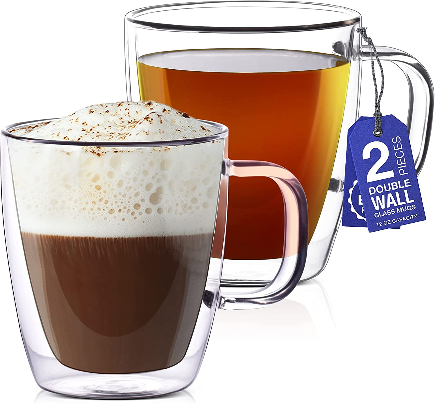 6 Epare Double Wall Mugs Set 12 Oz Clear Thermo Coffee Tea Cups Beverage  Glasses