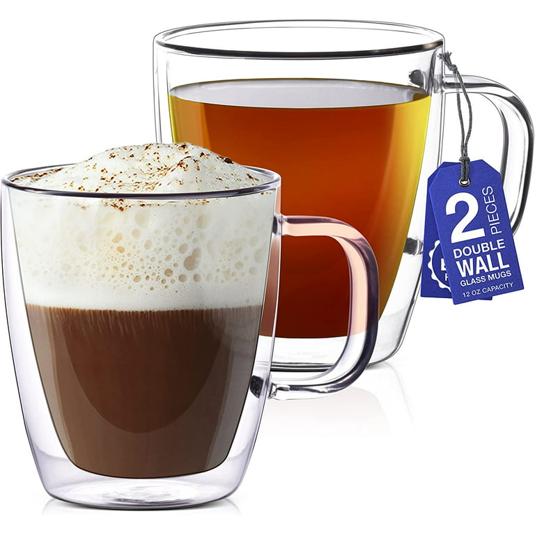  Double Wall Glass Coffee Mugs Set of 2, 16 oz Insulated Coffee  Mug with Handle, Clear Borosilicate Glass Coffee Cups for Cappuccino, Tea,  Lightweight and Microwave Safe : Home & Kitchen