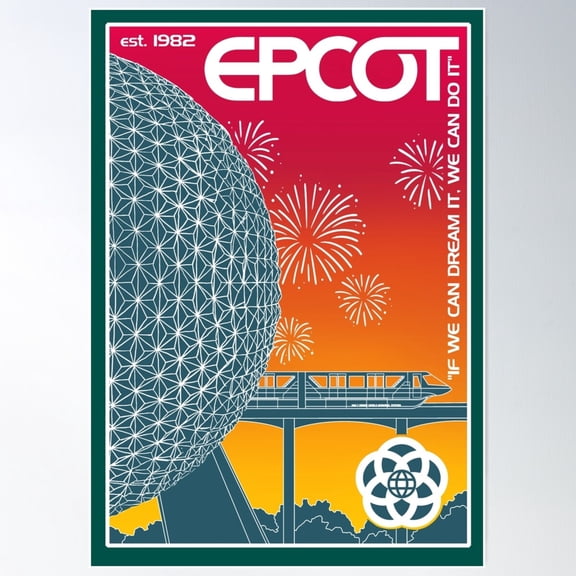 Epcot Center (Retro Rainbow) Poster Wall Art, Modern Wall Decor For Living Room Bedroom, 8x12 UNFRAMED