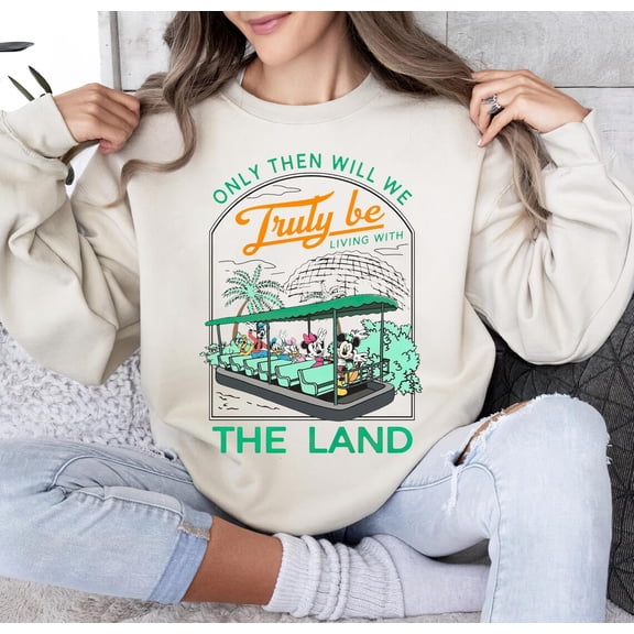 Epcot Disney Theme Park Shirt, Mickey And Friends Living With The Land Sweatshirt, Birthday Gift, Disneyland Family Trip, Sand Color, Size M