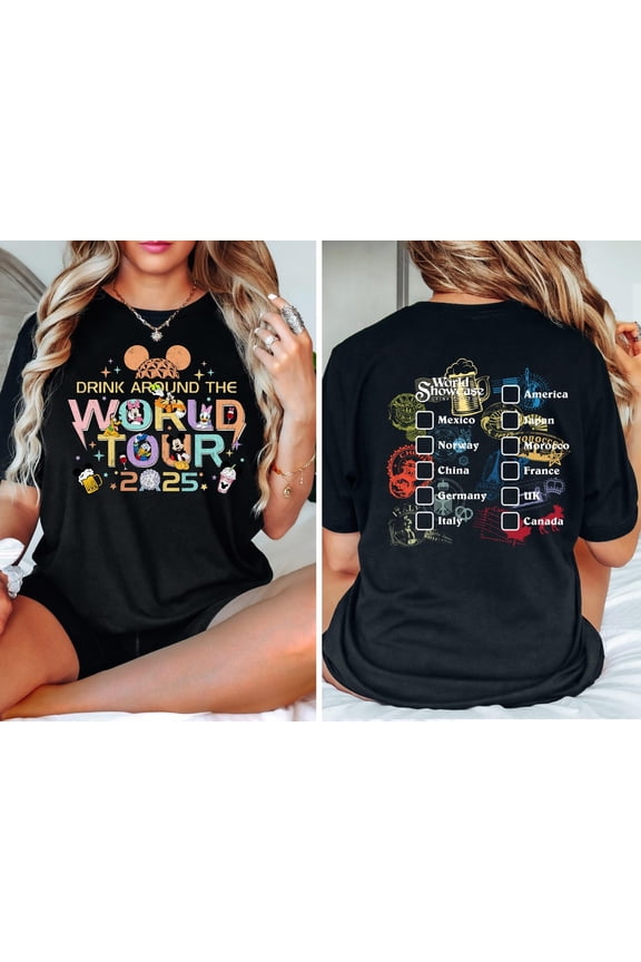 Epcot World Tour 2026 T-Shirt: Mickey and Friends Drinking Team