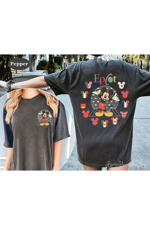Epcot World Traveler Two-Sided Comfort Colors T-Shirt, Mickey World Traveler, Epcot Countries, Epcot World, Epcot Center Shirt, Epcot 1982, Granite Color, Size 3XL