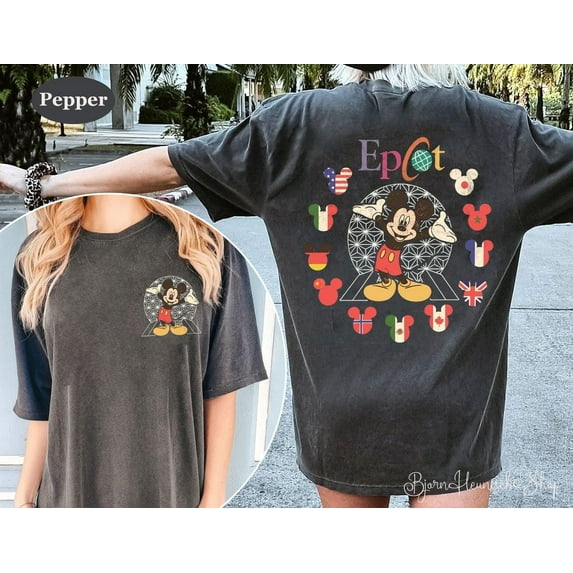 Epcot World Traveler Two-Sided Comfort Colors T-Shirt, Mickey World Traveler, Epcot Countries, Epcot World, Epcot Center Shirt, Epcot 1982, Pepper Color, Size S