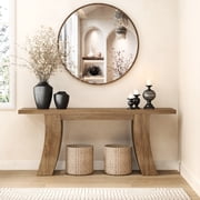 Epecoya 70.9 inch Farmhouse Wood Console Table - Light Brown Oak Entryway Sofa Table with Curved Base for Living Room or Hallway
