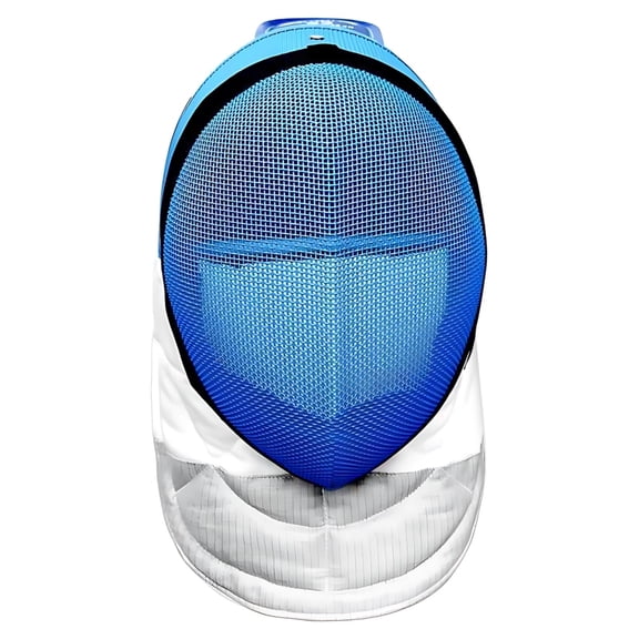 Epee Fencing Mask, 350N Carbon Steel Face Guard for Adults, Blue Mesh, Adjustable, Extended Chin Neck Guard, Nylon Back, Breathable