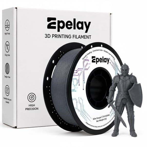 Epelay PETG 3D Printer Filament, Gray, 1.75mm, 1kg Spool, Compatible with Most FDM Printers