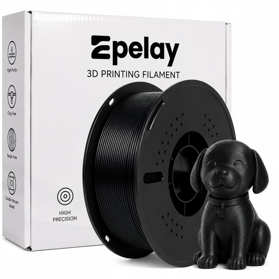 Epelay PETG 3D Printer Filament, Black, 1.75mm, 1kg Spool, Compatible with Most FDM Printers