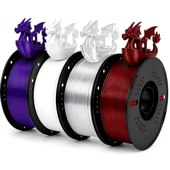 Epelay PETG 3D Printer Filament, Purple & White & Clear & Red, 4 × 1kg Spools, 1.75mm, Compatible with Most FDM Printers