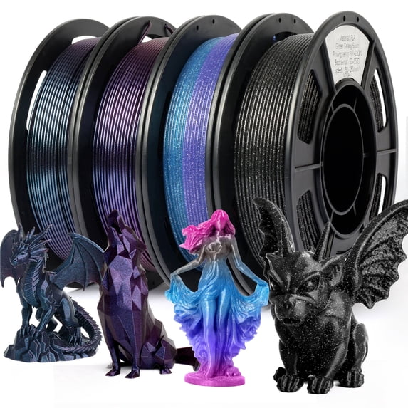 Epelay PLA 3D Printer Filament, Galaxy Glitter, 4 × 250g, 1.75mm