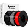 thumbnail image 1 of Epelay PLA Plus 3D Printer Filament, 1.75mm, 3 x 1kg Spools, Black, Gray & Red, Compatible with Most FDM Printers, 1 of 8
