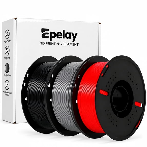 Epelay PLA Plus 3D Printer Filament, 1.75mm, 3 x 1kg Spools, Black, Gray & Red, Compatible with Most FDM Printers