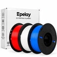 thumbnail image 1 of Epelay PLA Plus 3D Printer Filament, 1.75mm, 3 x 1kg Spools, Red, White & Blue, Compatible with Most FDM Printers, 1 of 8