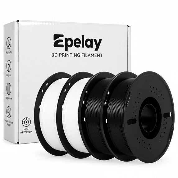 Epelay PLA Plus 3D Printer Filament, 1.75mm, 4 x 1kg Spools, Black & White, Compatible with Most FDM Printers