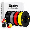 thumbnail image 1 of Epelay PLA Plus 3D Printer Filament, 1.75mm, 4 x 1kg Spools, Black, Gray, Red & Yellow, Compatible with Most FDM Printers, 1 of 8