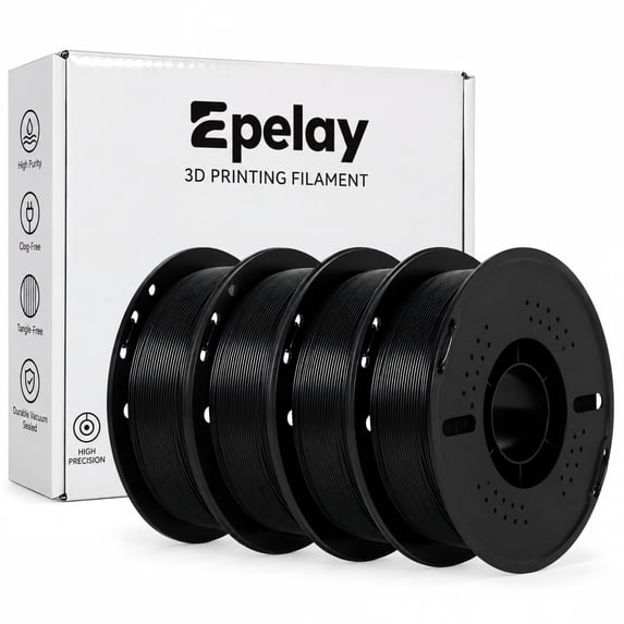 Epelay PLA Plus 3D Printer Filament, 1.75mm, 4 x 1kg Spools, Black, Compatible with Most FDM Printers