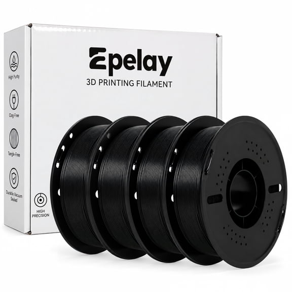 Epelay PLA Plus 3D Printer Filament, 1.75mm, 4 x 1kg Spools, Black, Compatible with Most FDM Printers