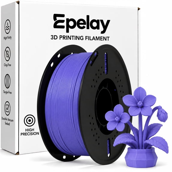 Epelay PLA Plus 3D Printer Filament, 1.75mm, 1kg Spool, Purple, Compatible with Most FDM Printers