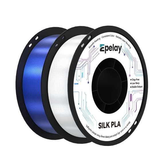 Epelay Silk PLA Plus 3D Printer Filament, 1.75mm, 2kg Bundle, Silk Blue & Silk White, Compatible with FDM Printers