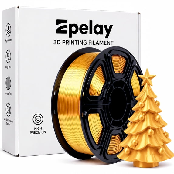 Epelay Silk PLA Plus 3D Printer Filament 1.75mm, Shiny Gold Finish, 1kg Spool, Strong Layer Adhesion, Smooth & Glossy Prints, Fits Most FDM Printers