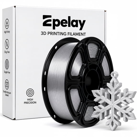 Epelay Silk PLA Plus 3D Printer Filament 1.75mm, Shiny Silver Finish, 1kg Spool, Strong Layer Adhesion, Smooth & Glossy Prints, Fits Most FDM Printers