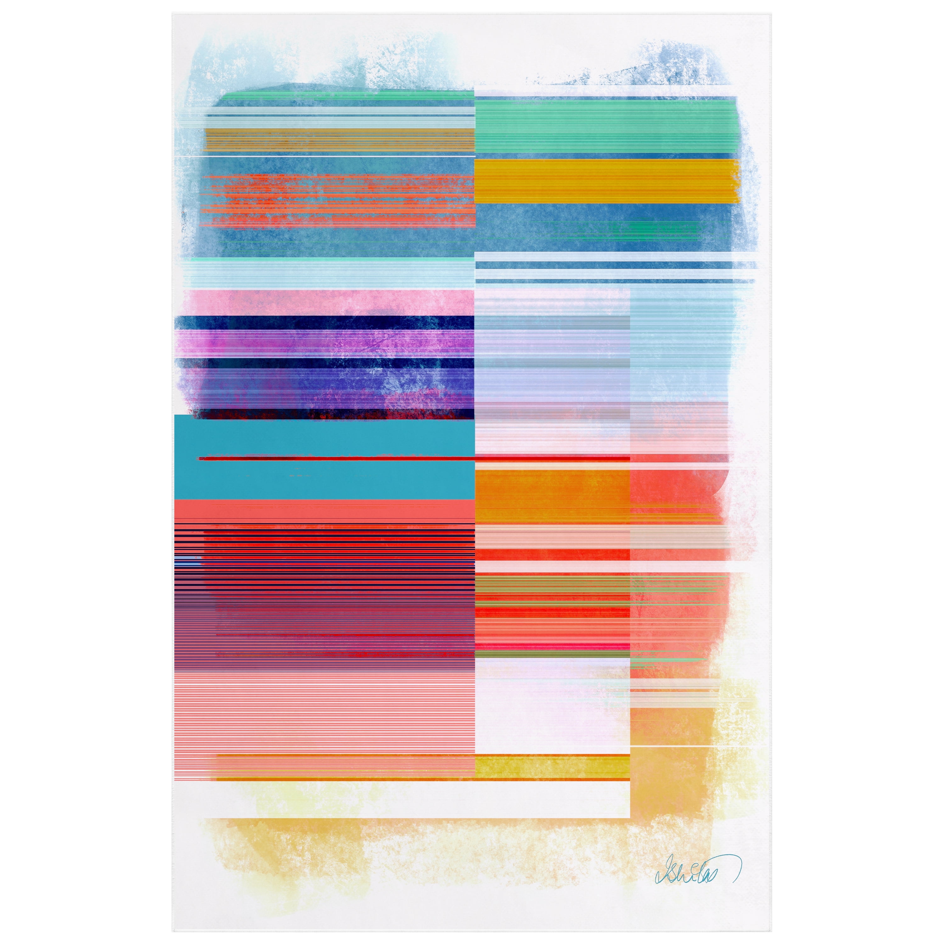 Ephemeral Linear Red and Multicolor Abstract Washable Rug 5' x 7'