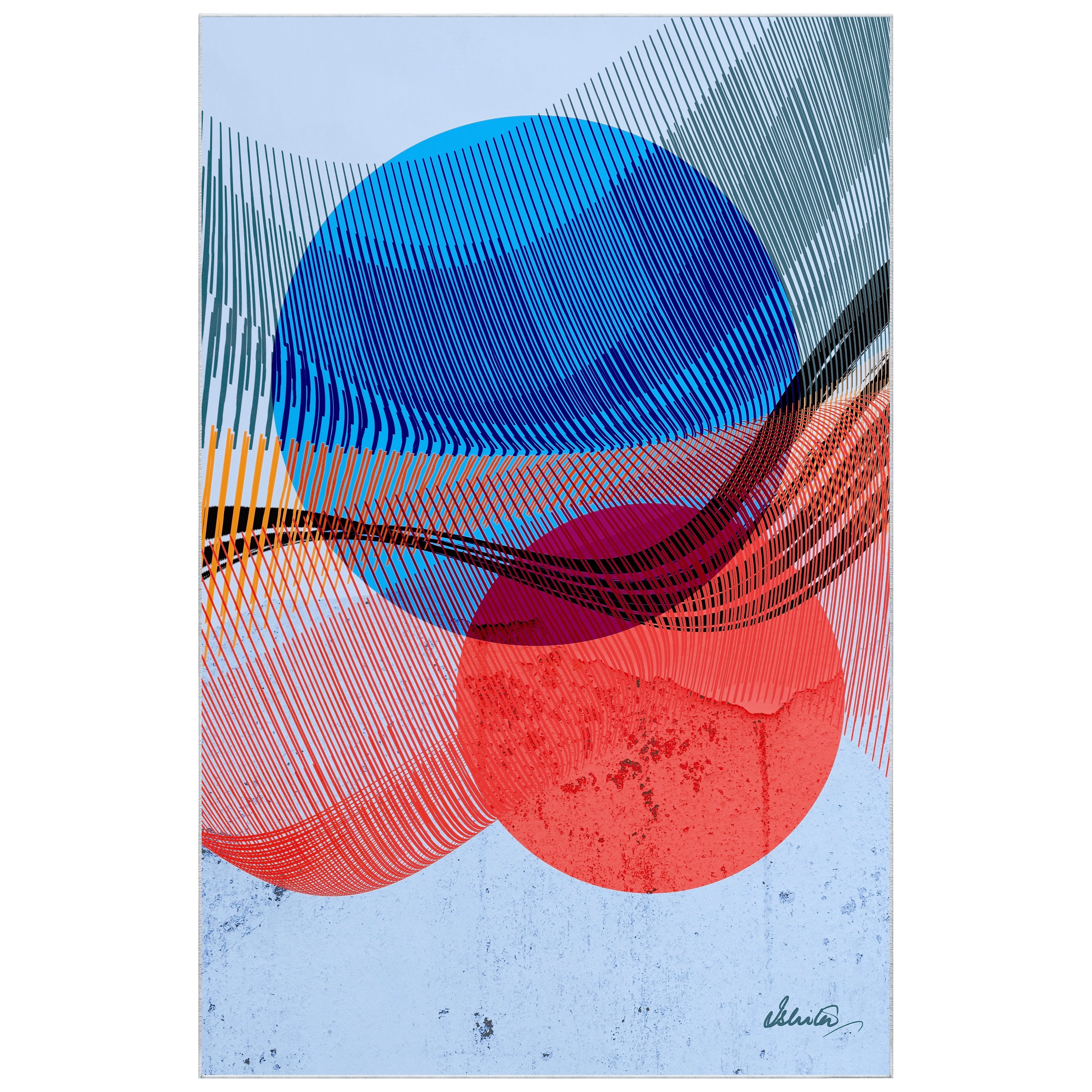 Ephemeral Sunset Washable Circles Art Area Rug size 5'x8'