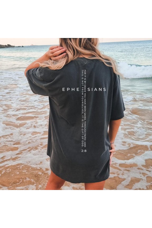 Ephesians 2:8 Bible Verse Saved by Grace Christian Minimalist Scripture Cross Encouragement for Believers T-Shirt
