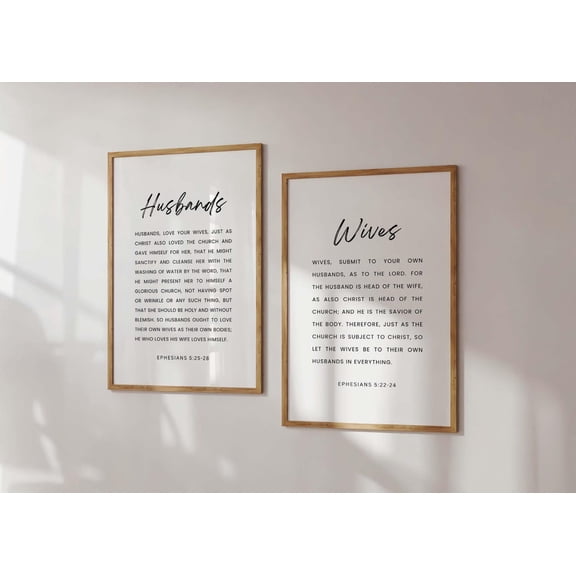 Ephesians 5:22-28 NJKV Marriage Bible Verse Wall Art Wedding Anniversary Gift Set 2 Unframed Paper Print 8x12