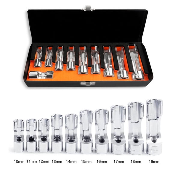 EpheyFIF 10Pcs 10-19mm 3/8Inch Diesel Injector Fuel Line Socket Wrench Set Union Nut Socket for Automotive Repairs Tube Removal
