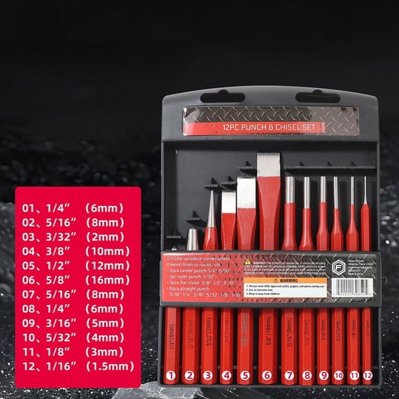 EpheyFIF 12Pcs Punch and Chisel Set Hand Tools for Metal Stone Punching Shaping Cutting Woodworking Tools Accessories