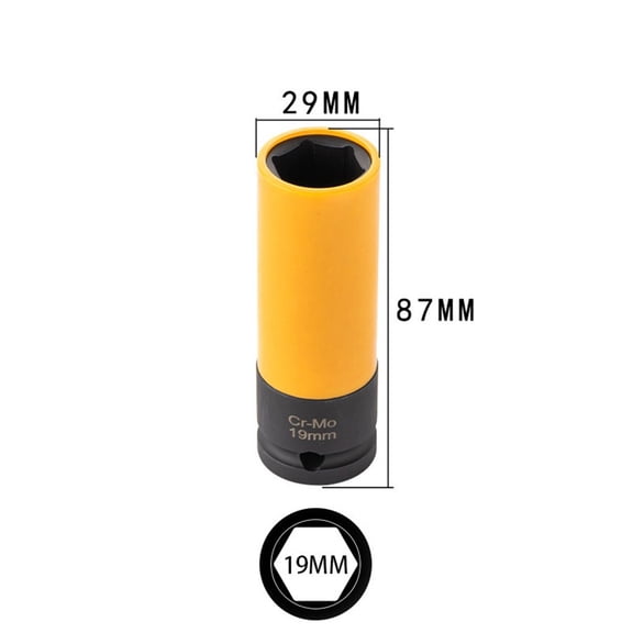 EpheyFIF 1Pc Deep Lug Nut Socket Hexagon with Protective Sleeves for Auto Wheels Hand Tool Parts 19mm