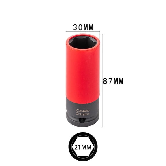 EpheyFIF 1Pc Deep Lug Nut Socket Hexagon with Protective Sleeves for Auto Wheels Hand Tool Parts 21mm