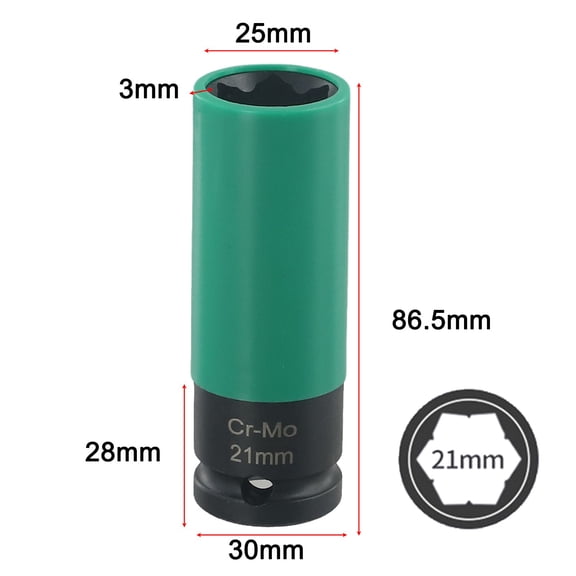 EpheyFIF 1Pc Socket Wrench 1/2'' Square Adapter 17/21mm Wheel Lock Nut Removal Socket for Car Auto Repairing Spanner Wrench Hand Tool 21mm