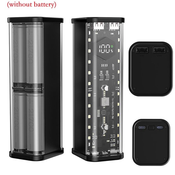 EpheyFIF 21700 Battery Power Bank Case Pd20W Fast Charging Transparent Abs Shell Dual Usb-And Type-C Ports for Mobile Devices Black