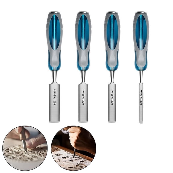 EpheyFIF 4-Piece Wood Chisel Set 6 12 18 24mm Chisel for Precision Carving Diy Projects