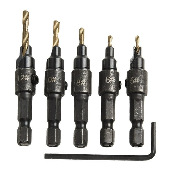 EpheyFIF 5Pcs Hex Shank Countersunk Drill Bit Woodworking Limiter Hole Opener Woodworking Tool Router Bit Drilling Tool Step Drill