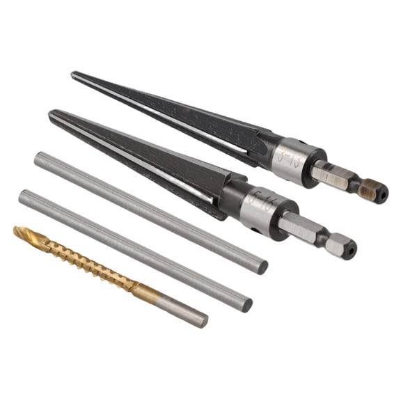 EpheyFIF 5Pcs/Set Held Reamer Hex Handle 3-13/5-16mm with 6mm Saw Drill Bit Chamf Reaming Cutting Tool Woodworking Tools