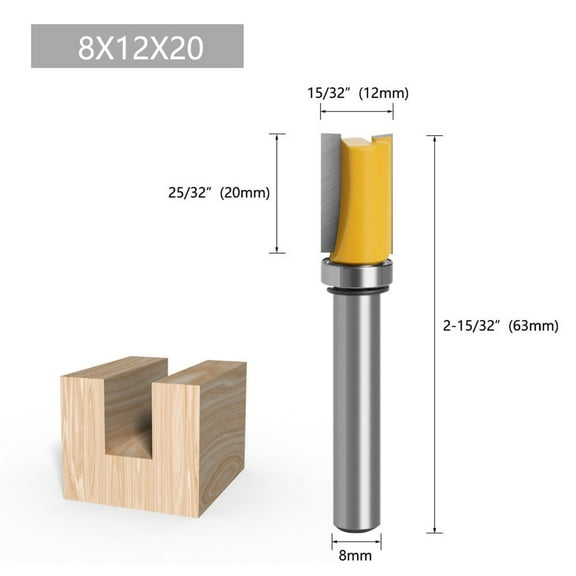 EpheyFIF 8mm Shank Flush Trim Router Bit for Woodworking with Ball Bearing Guide for Precision Pattern Routing and Edge Trimming 8X12X20