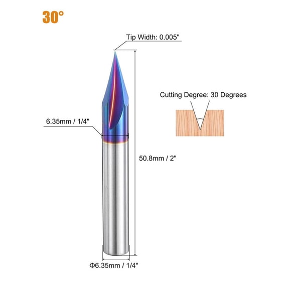 EpheyFIF Chamfer Cutter with 1/4 Inch Shank Solid Carbide V Groove Precision Tool 30Degree