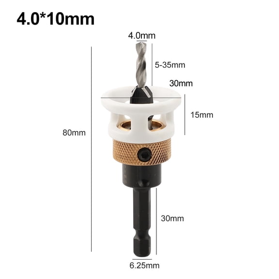 EpheyFIF Countersunk Drill Bit Alloy Core Limiter Adjustable Countersink Drill Router Bit with Depth Stop Woodworking Drilling Pilot Hole 4×10mm