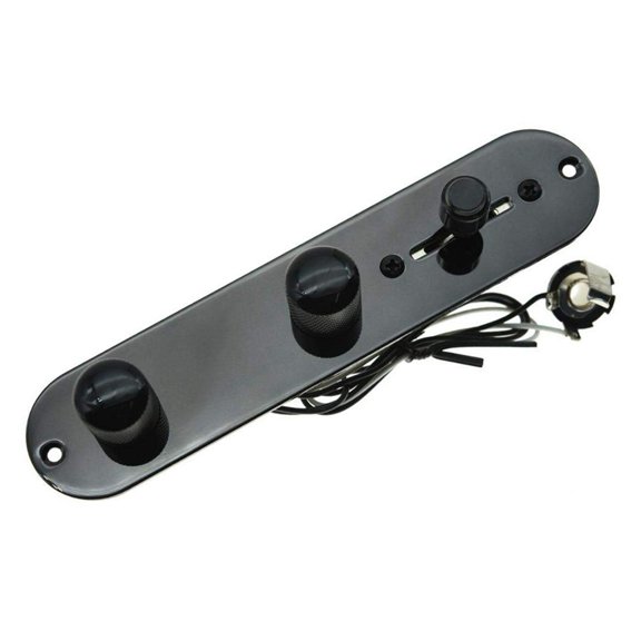 EpheyFIF For Telecaster Prewired Control Plate with 3 Way Switch Chrome Plated 250K Control Pots Dome Knobs and Installation Screws Black